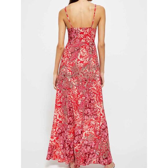 FP Intimately Forever Yours Smocked Slip Dress Red Floral Maxi Dress M - Picture 3 of 11